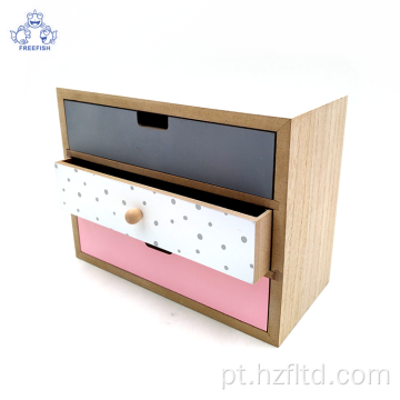 Organizador de armazenamento de madeira pequeno para mesa decorativa com 3 gavetas